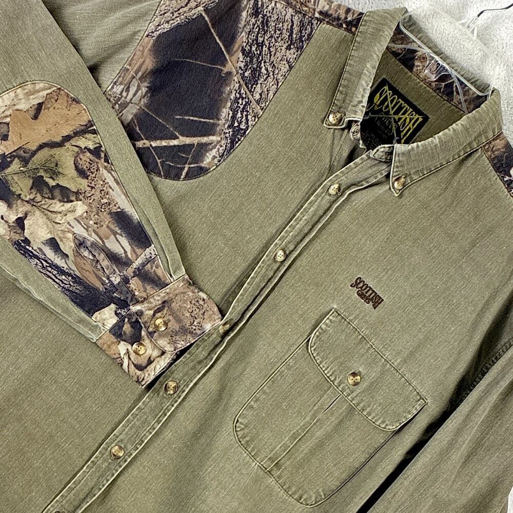VTG Scottish Greys Shooting Shirt Mens L Khaki Twill Camo Outdoors Hunting